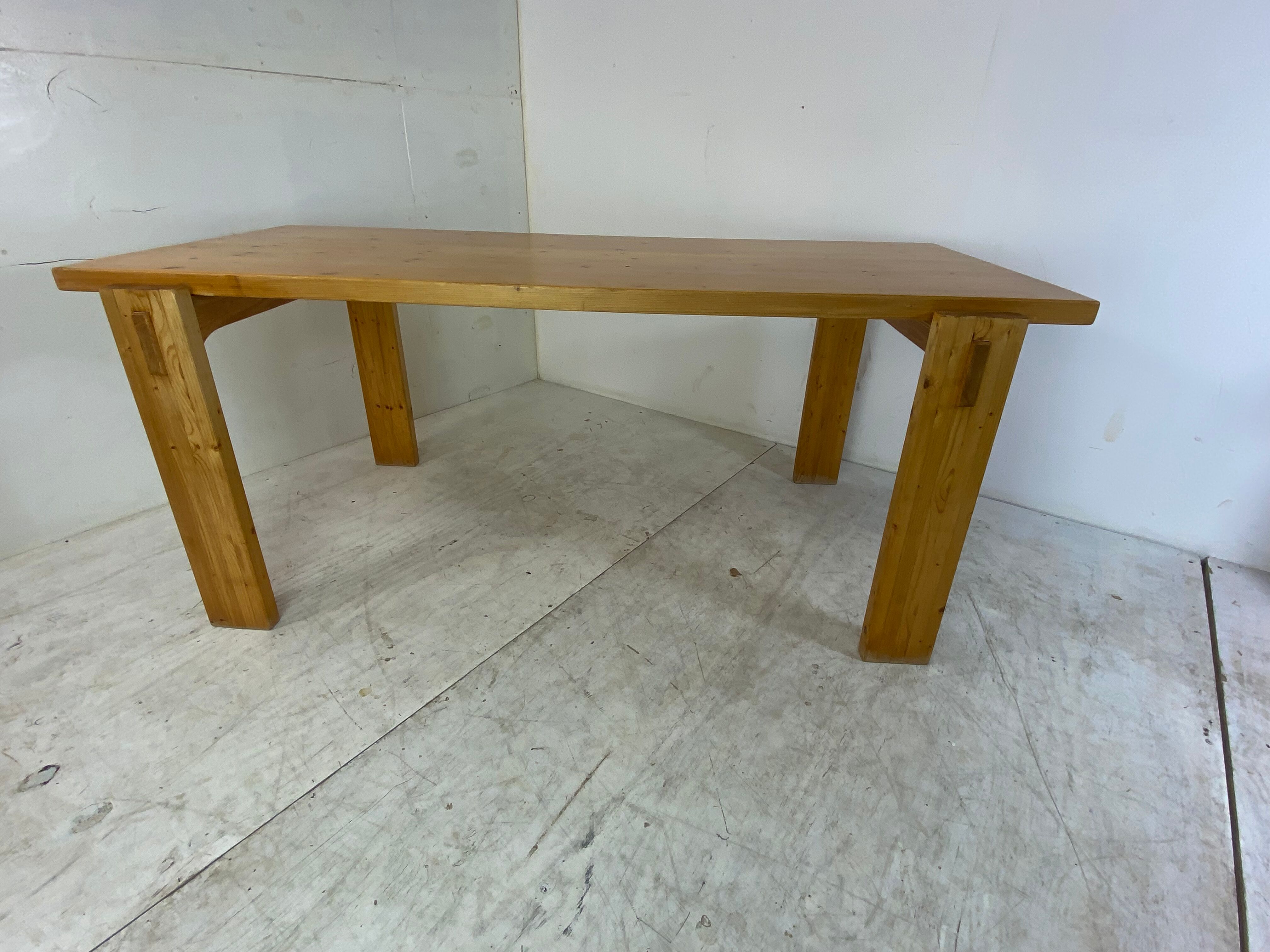 Scandinavian modernist brutalist pine rectangular dining table, 1960s