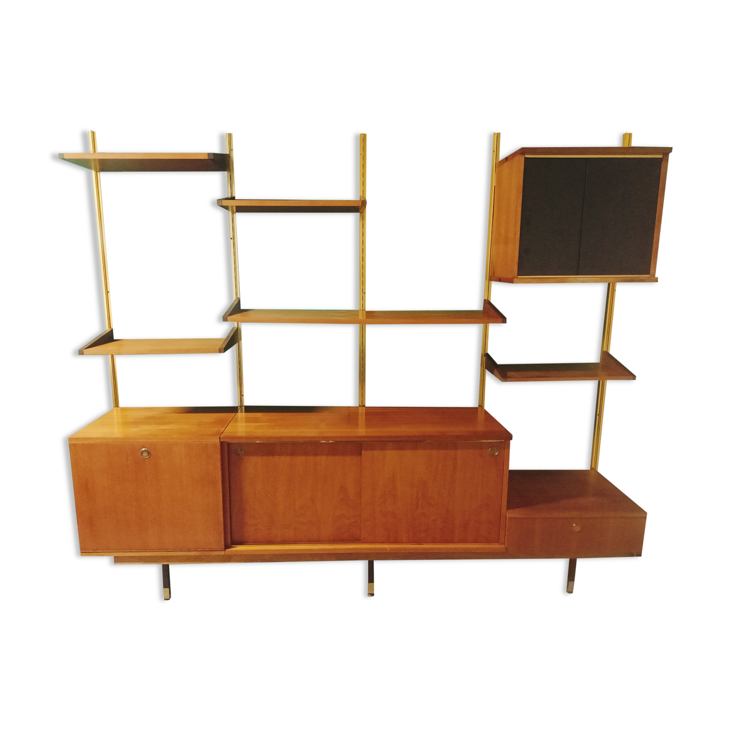 Modular wall shelf in Paolozzi teak