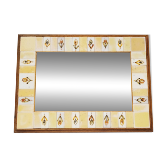 Ceramic and wood mirror by Michel Boillot