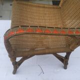 Red vintage décor rattan armchair