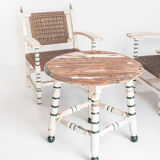 Set of vintage wooden and woven rope armchairs with a matching table. Spain, 1960s.