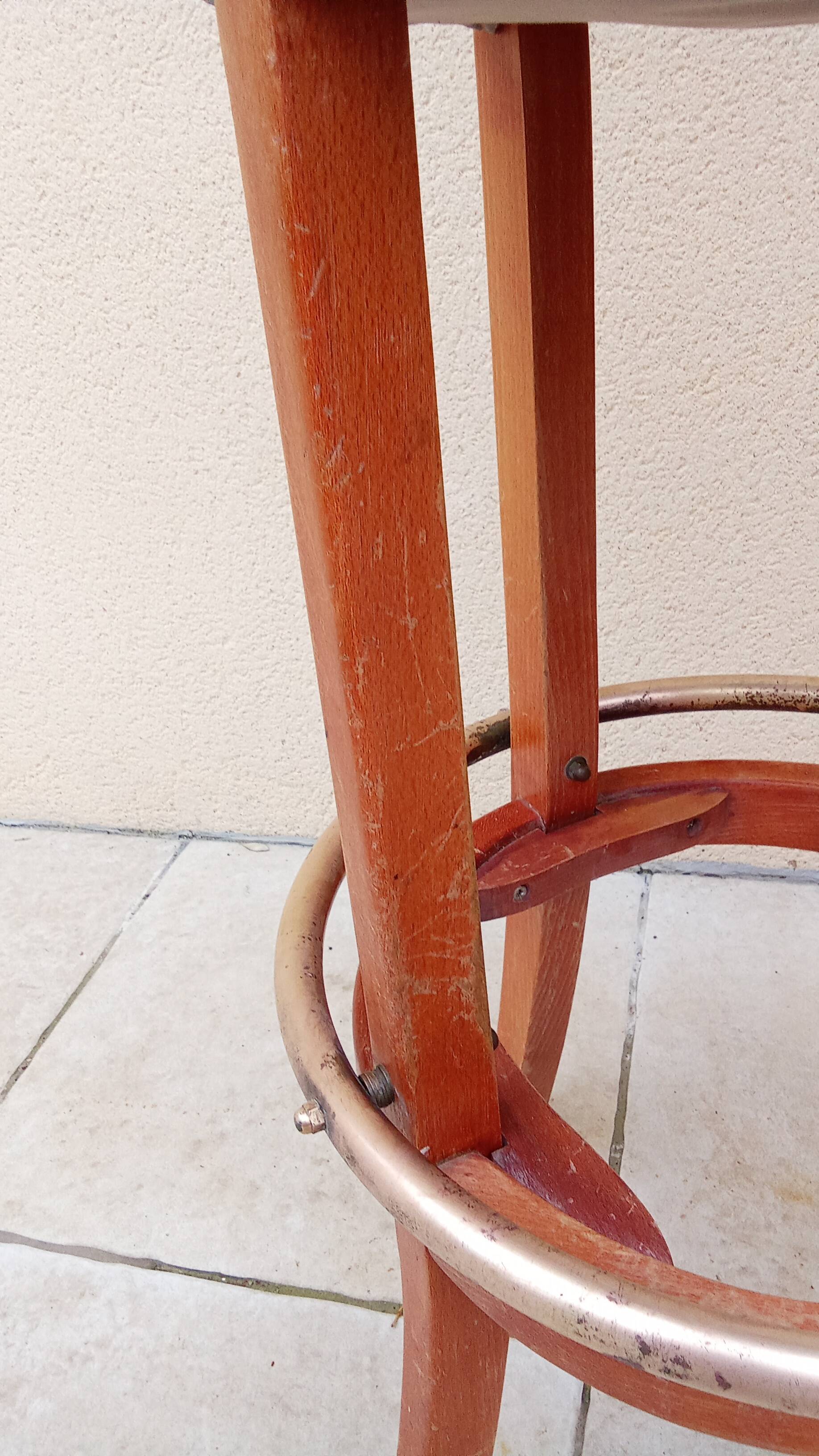 Vintage wood and antique brass bar stool