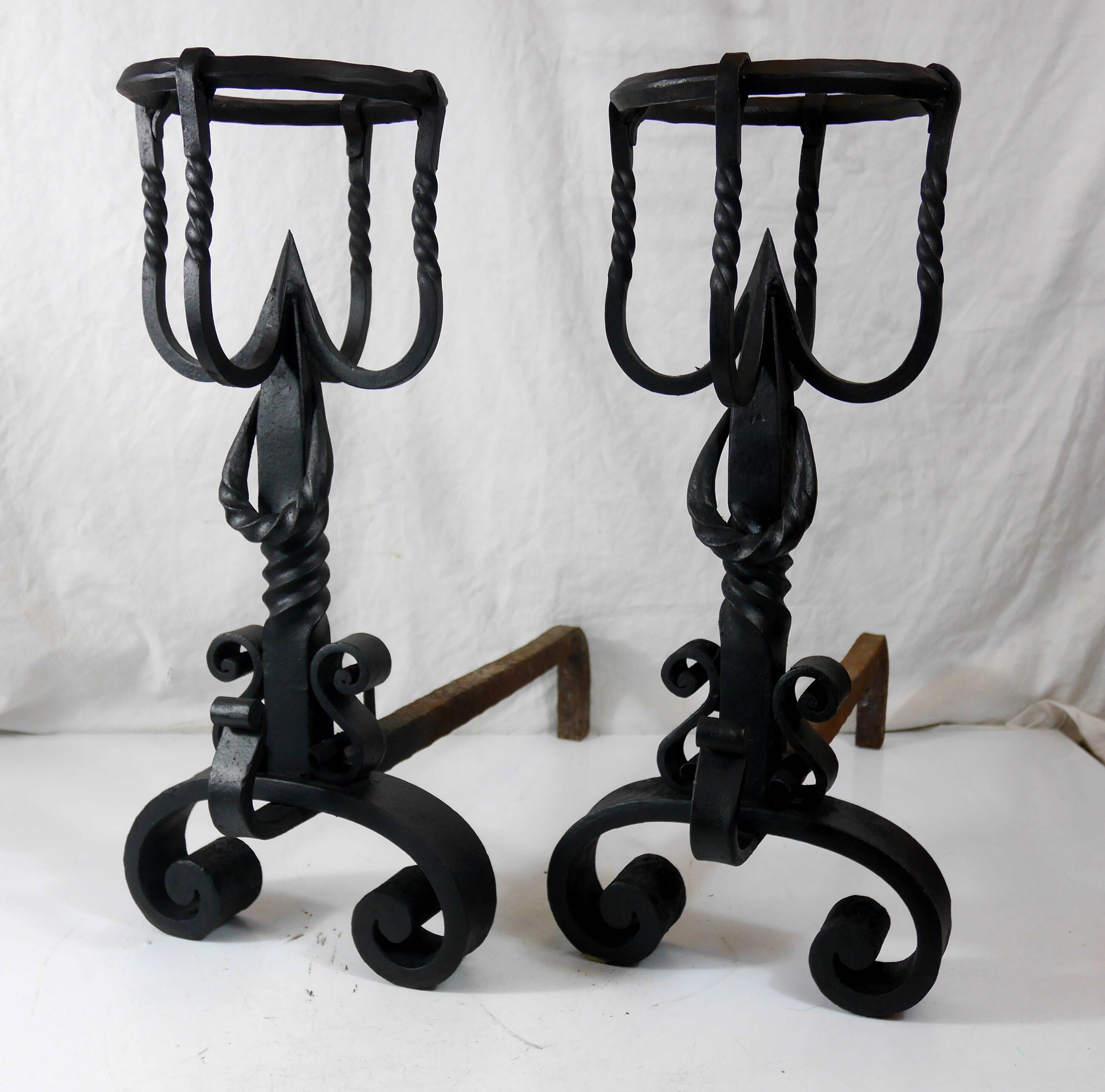 Pair of wrought iron landier andirons