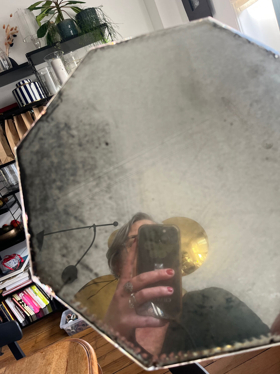 Mirror, antique octagonal tray.