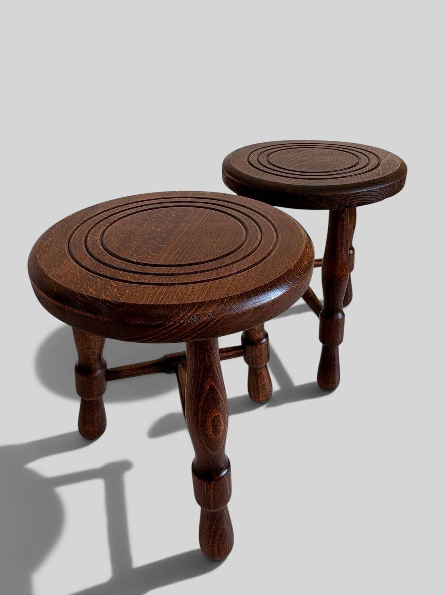 Mid-Century Chestnut Wood Stools Attributed to Charles Dudouyt, 1950s