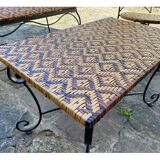 Set of vintage garden furniture sofa wrought iron and wicker, chairs & coffee table vintage 1980