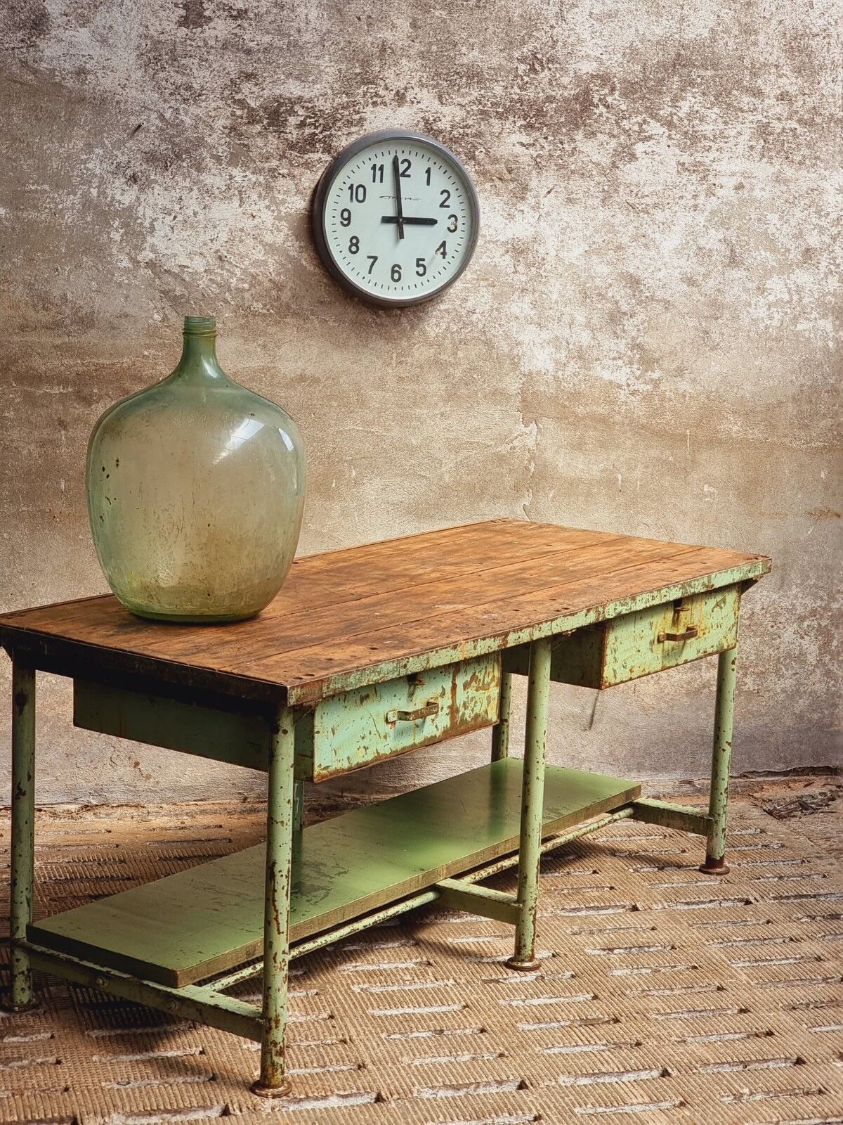 Old workbench kitchen island steel with wood
