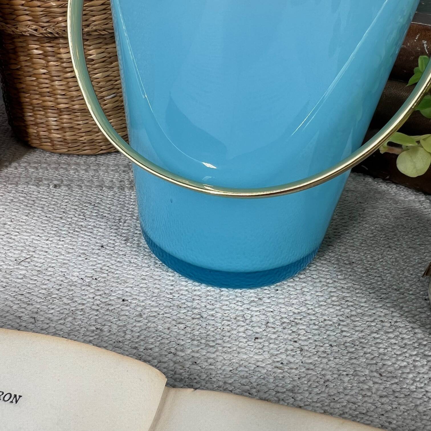 Vintage ice bucket in blue opaline and gold metal