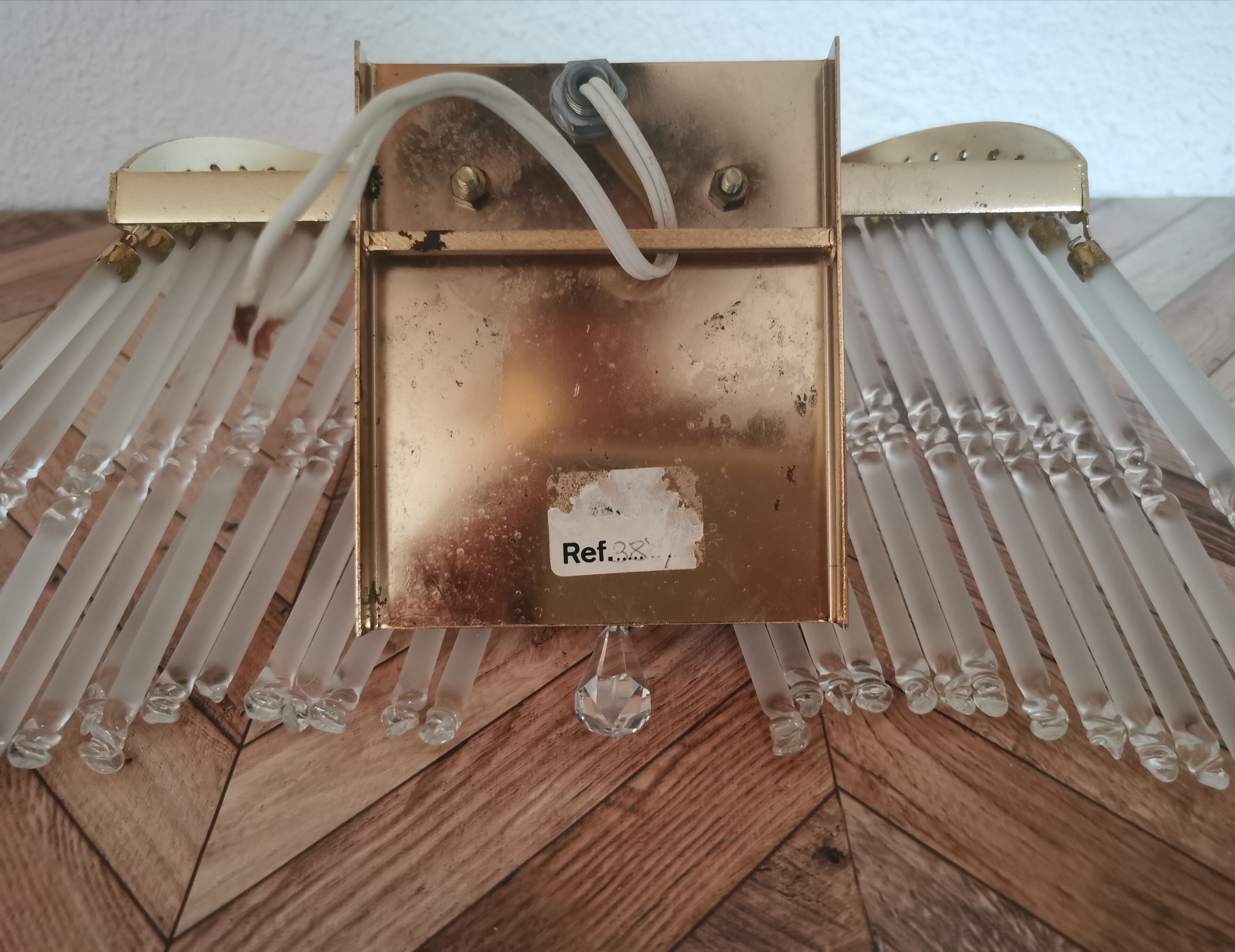 Vintage wall sconce gold metal and stamps