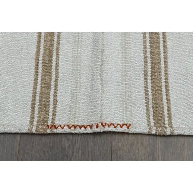 White Brown Antique Handmade Wool Kilim Rug 190x251