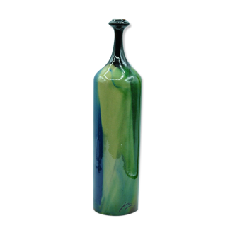 Vase bouteille soliflore signé à identifier décor design contemporain multicolor