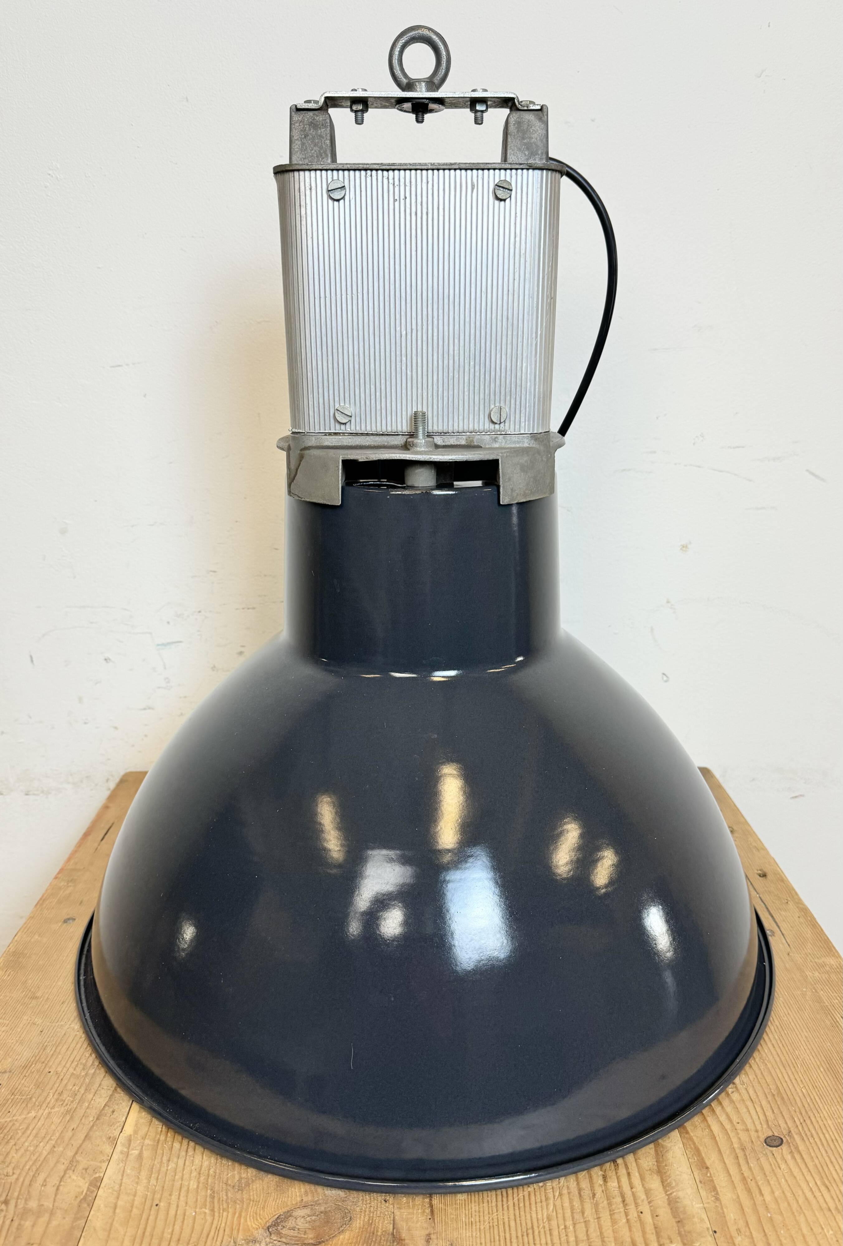 Industrial french dark blue enamel pendant lamp from mazda, 1960s