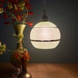 Vintage globe pendant light in green and gold granite glass