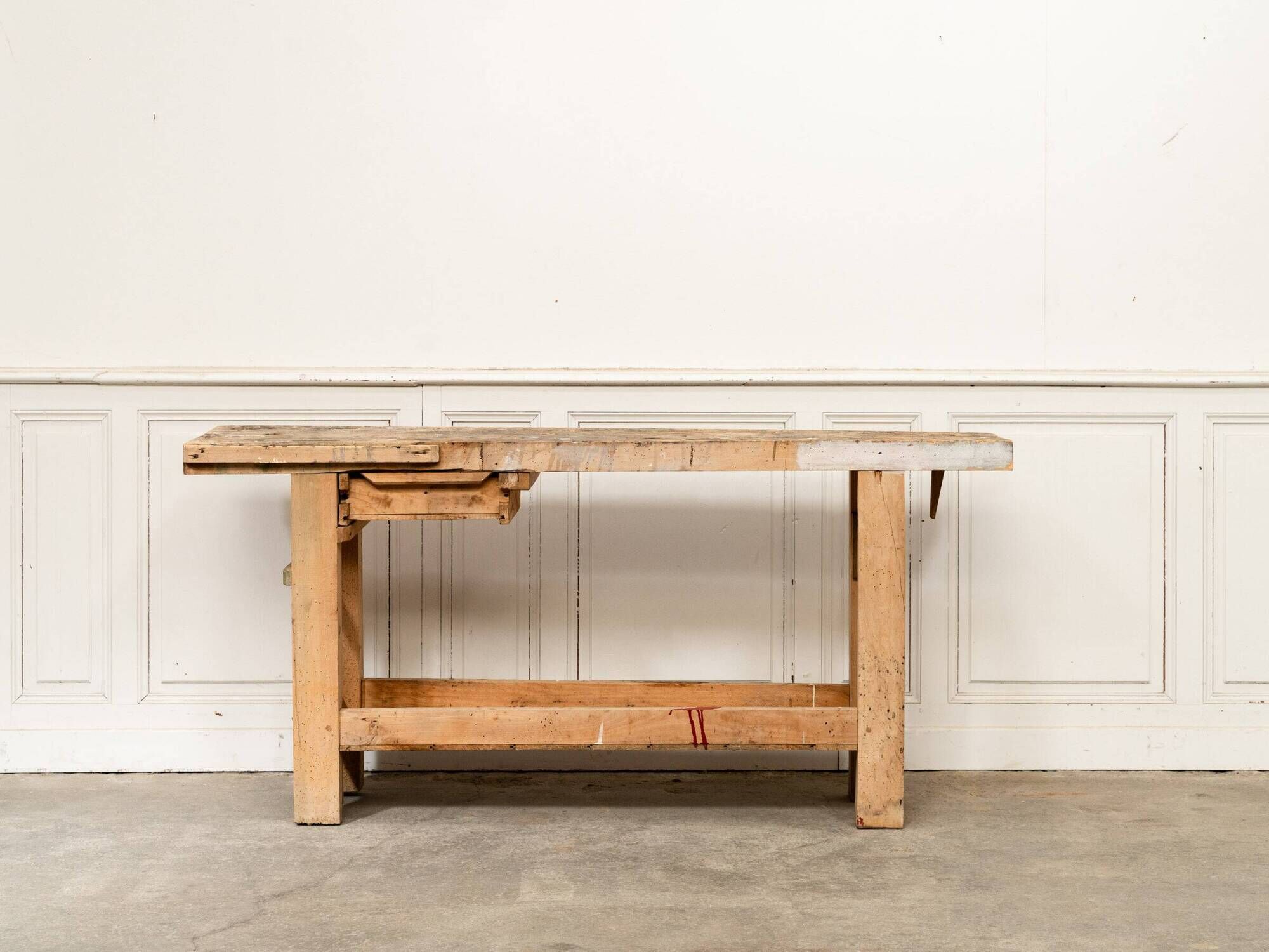 Old small workbench with drawer, beautiful original patina, 1920.