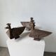 Series of three brutalist Folk Art candle holders