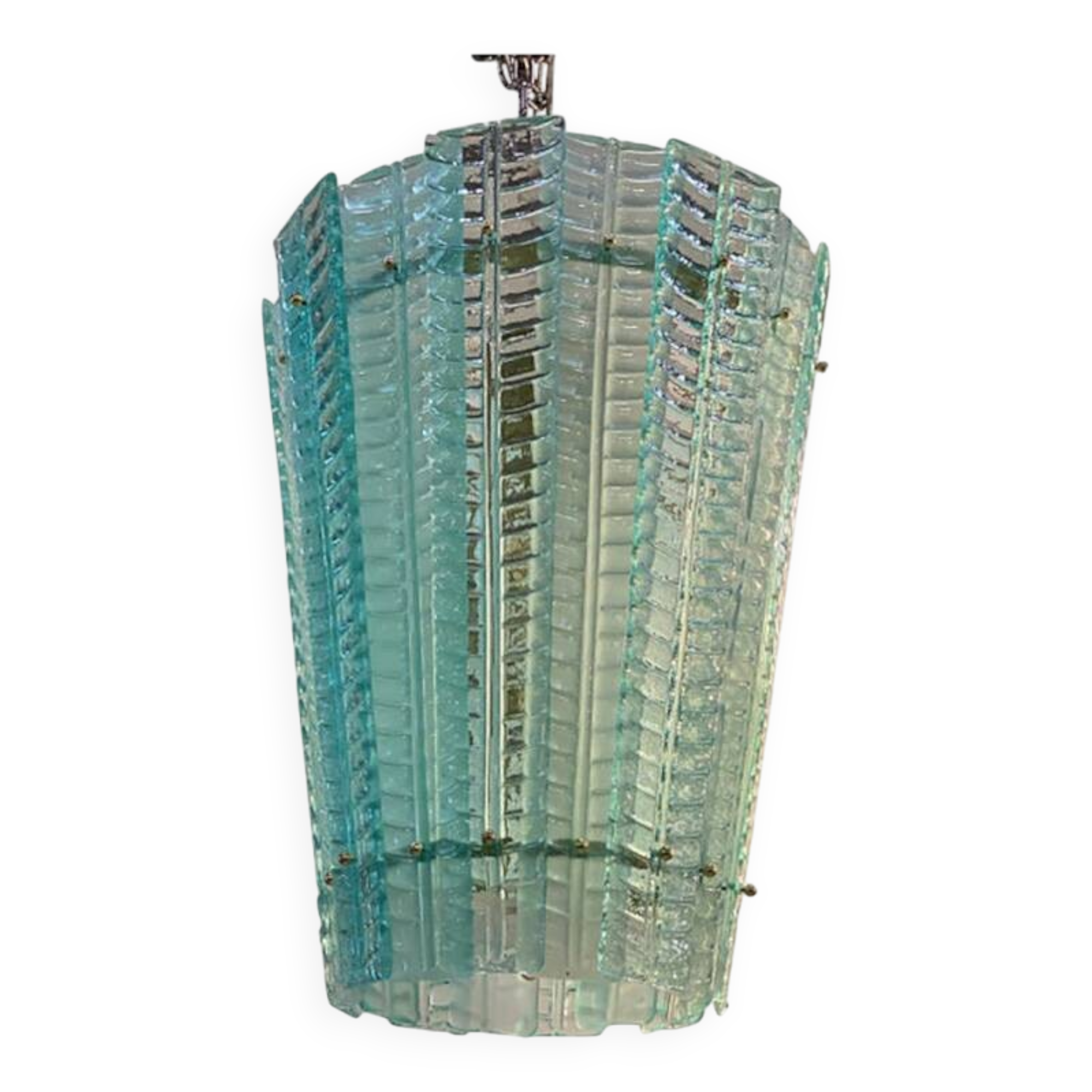 Sputnik Lantern Pendant in Transparent and Sanded Green-Whater Murano Glass