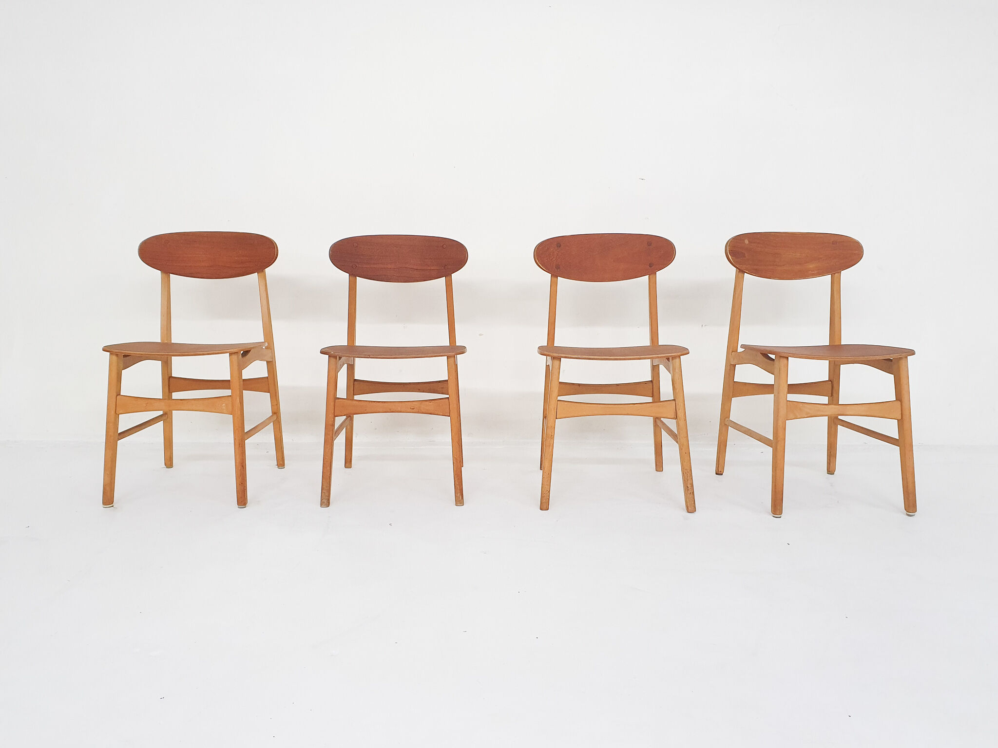 Set of four teak plywood chairs, The Netherlands 1950's