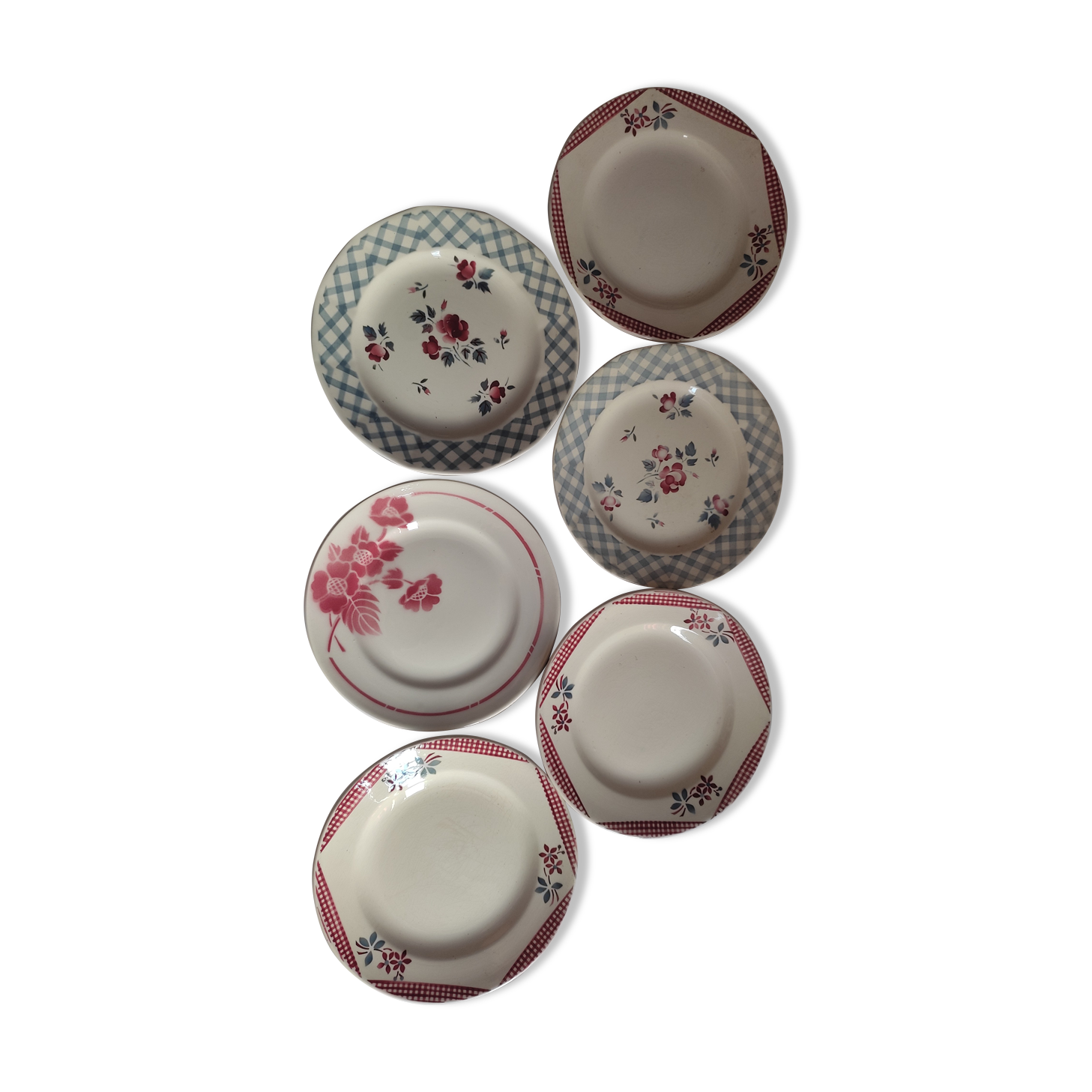 6 mismatched dessert plates in Digoin earthenware