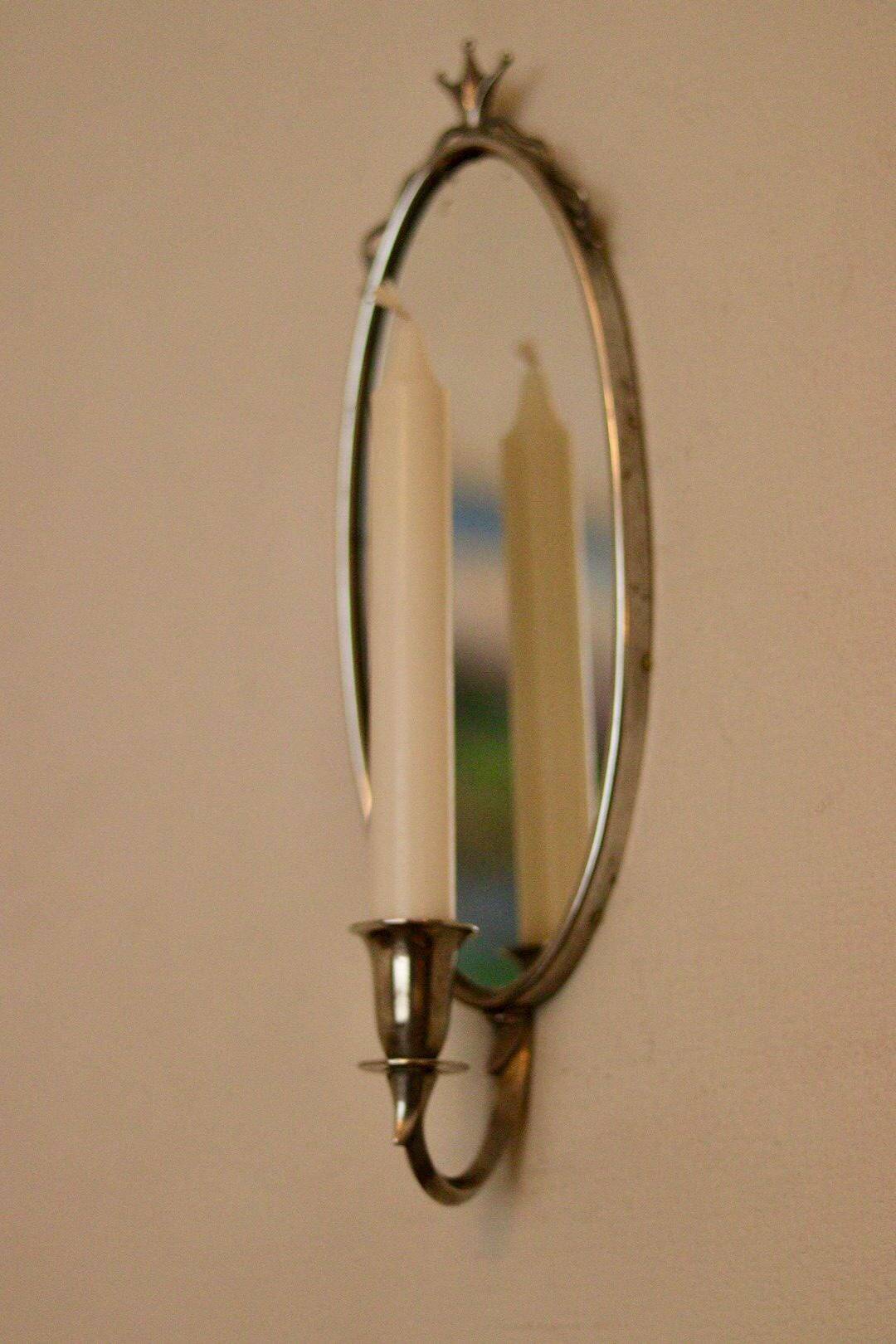 Pair of vintage mirror sconces in pewter by Svenskt Tenn