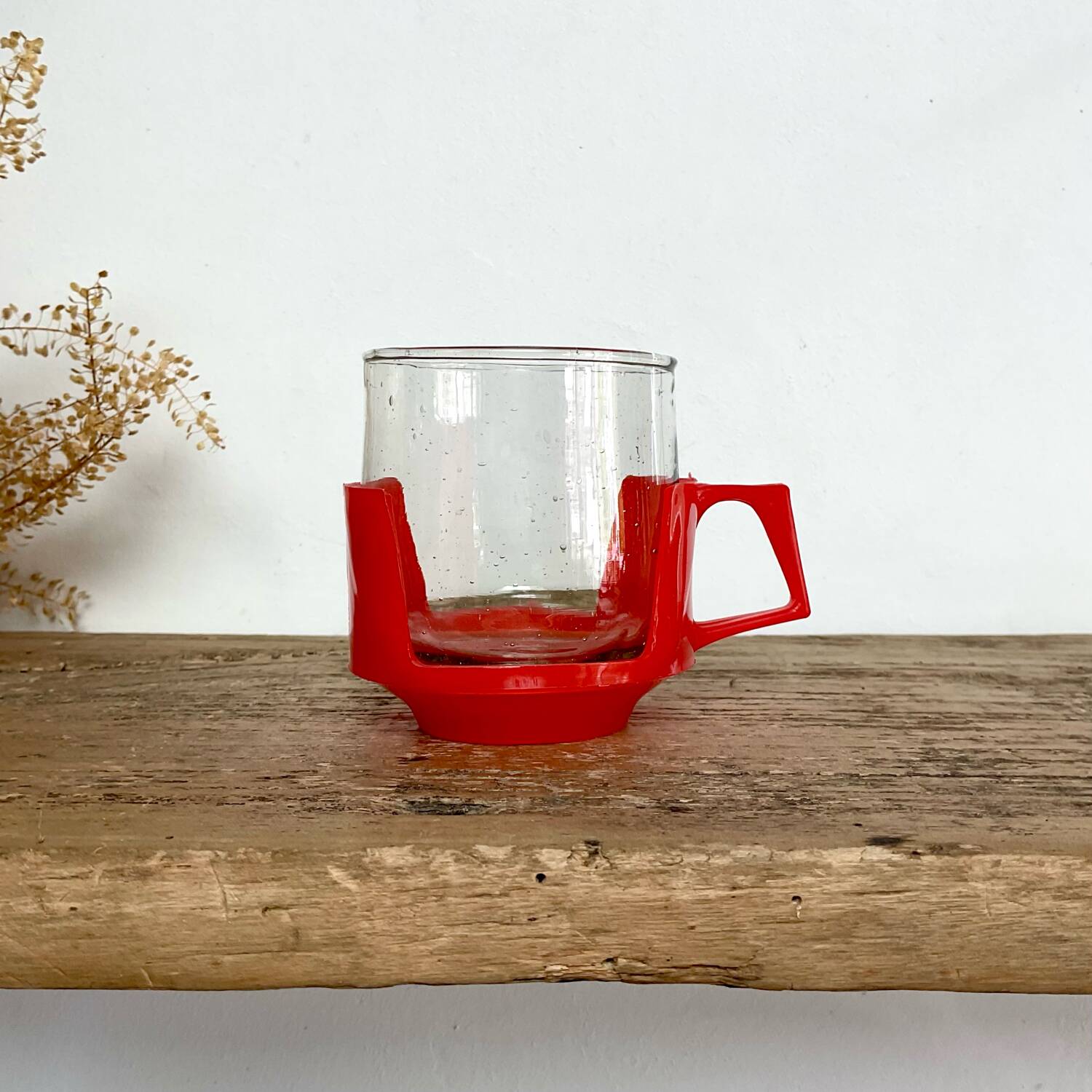 5 vintage red glass and plastic cups