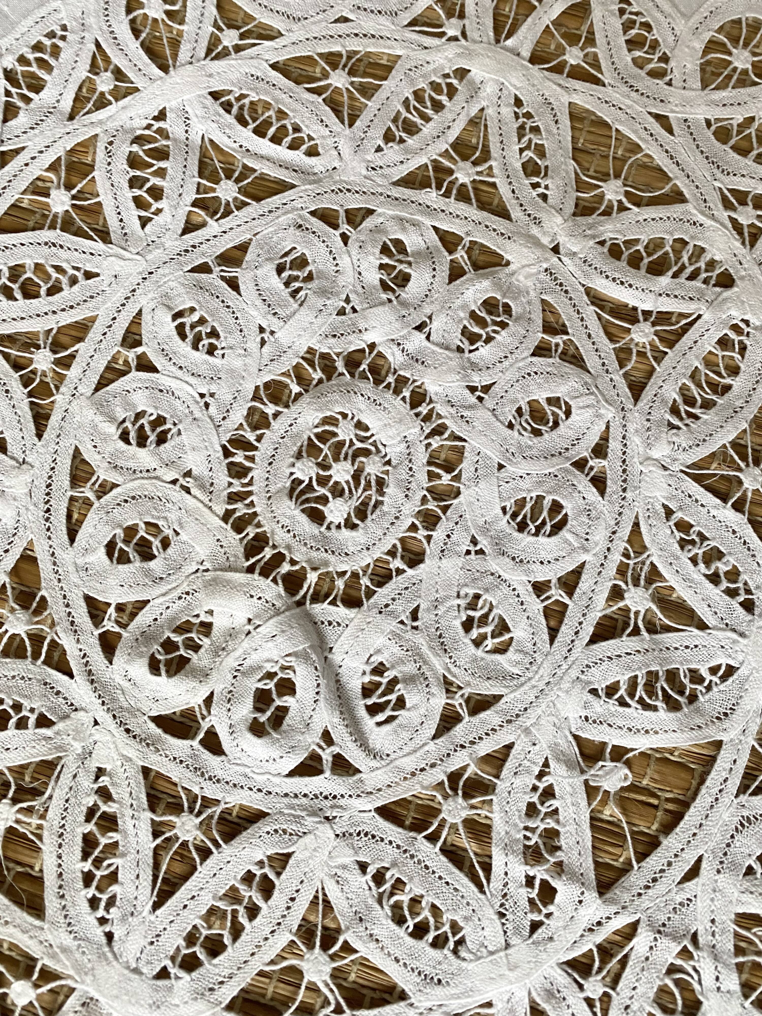 White cotton tablecloth with openwork embroidery 160X170 cm