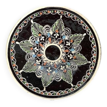Vintage terracotta dish with enamelled geometric decoration, 20th century