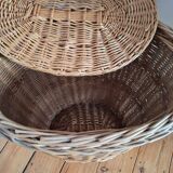 Very large vintage rattan basket, retro wicker decoration