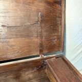 Antique rustic oak chest with original hardware and molded panels