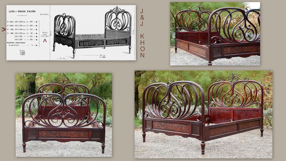 Art nouveau bed in curved wooden J-J Kohn 1900 ca