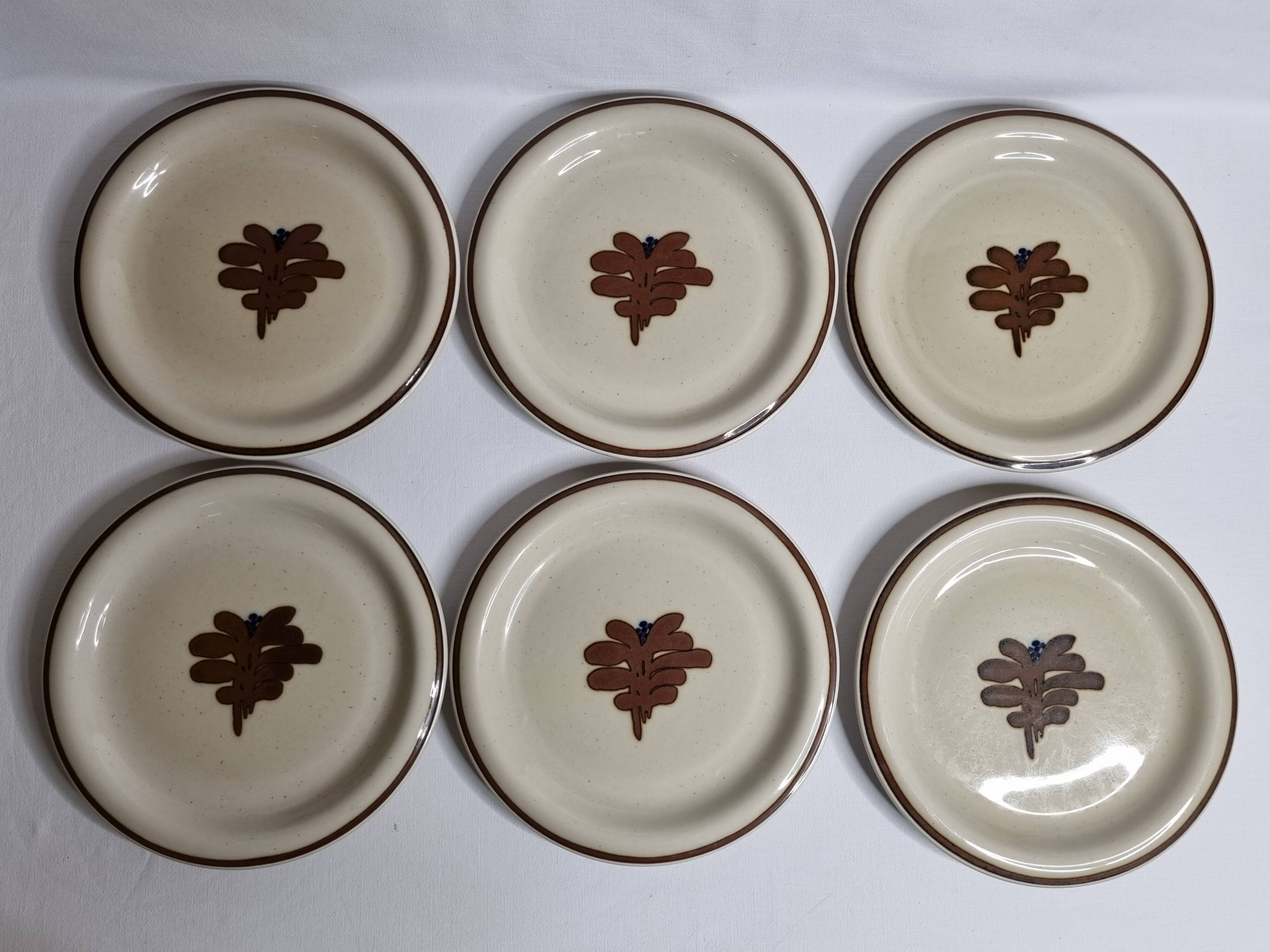 Set of 6 vintage dessert plates in enameled stoneware abstract decor "Thomas Germany", 20 cm