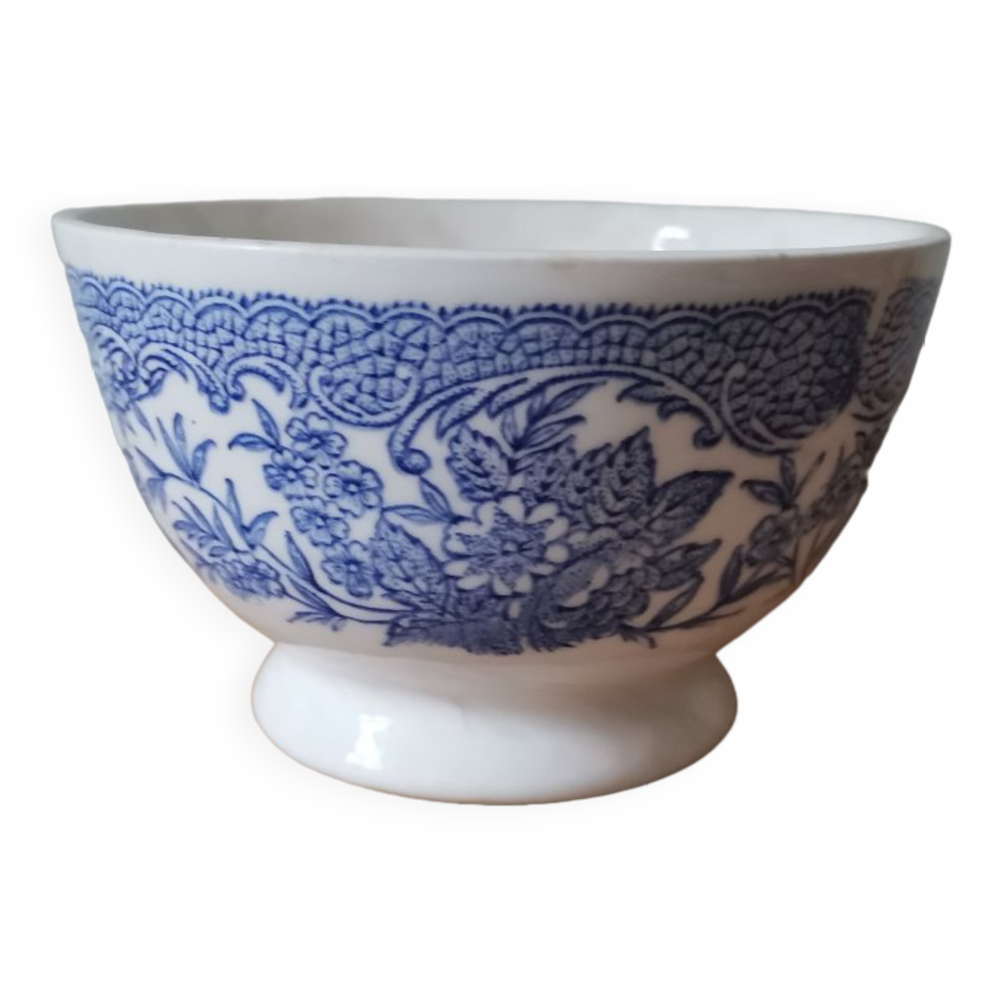 Vintage bowl with blue flower pattern