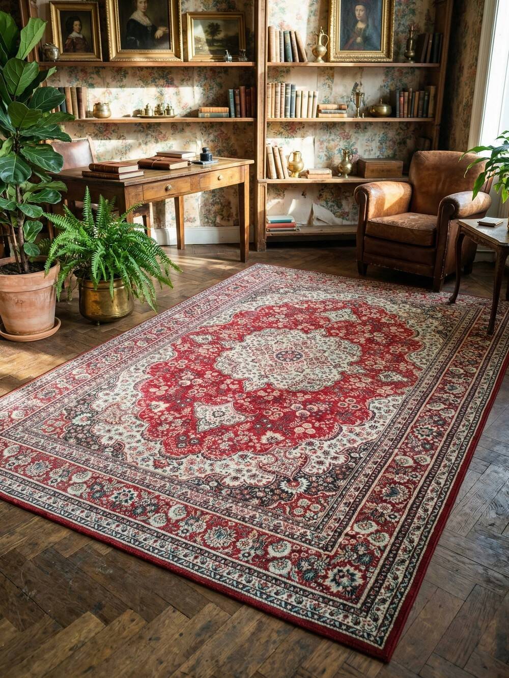 Large vintage carpet pure wool Persian design 240x340cm French made