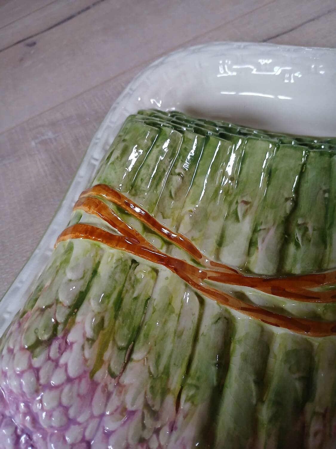 Large antique Barbotine/asparagus platter