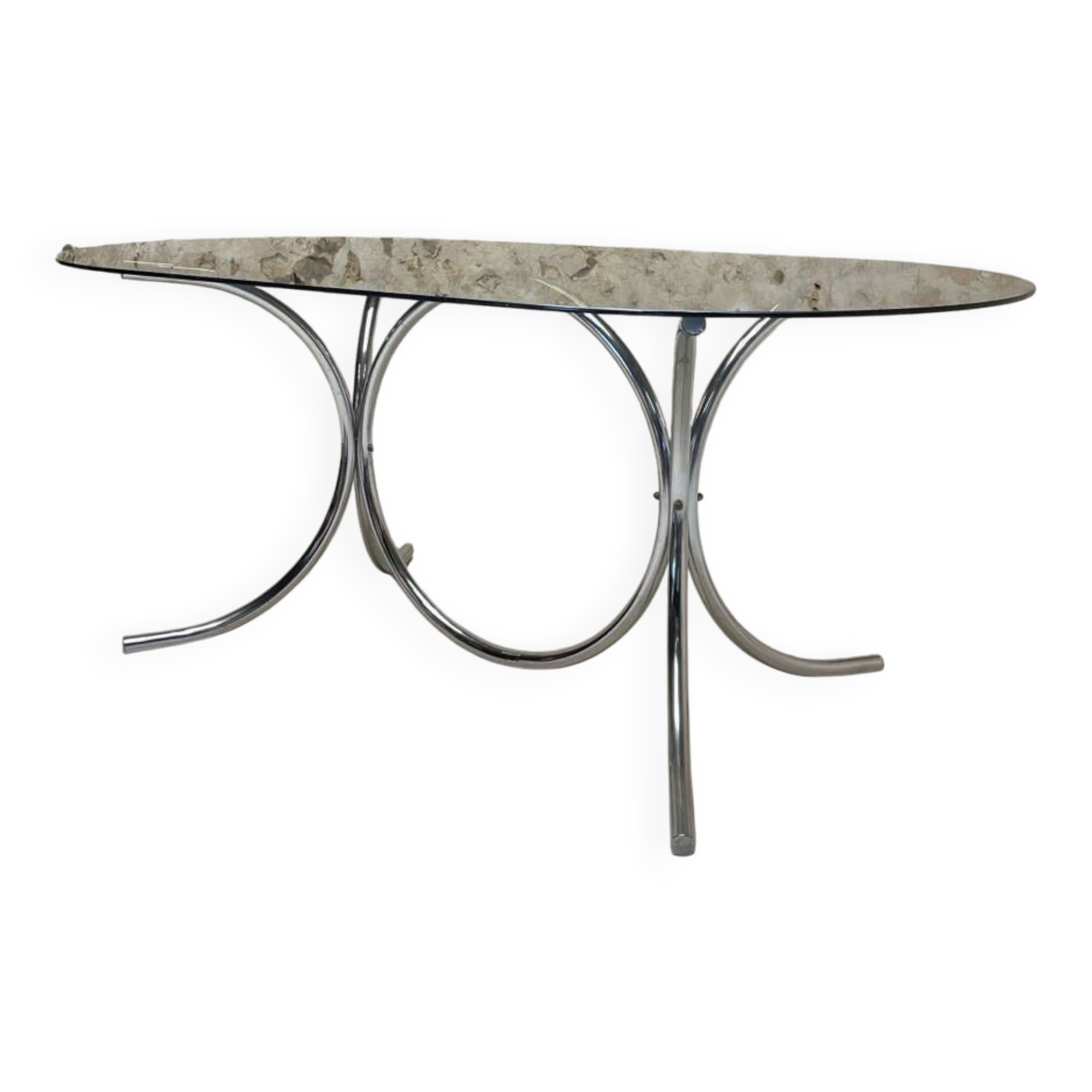 Smoked glass oval table from the 1970s.