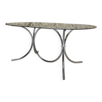 Table ovale en verre fumé années 70