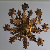 Large mid century gilt tole 8-light chandelier by hans Kögl, 1960s