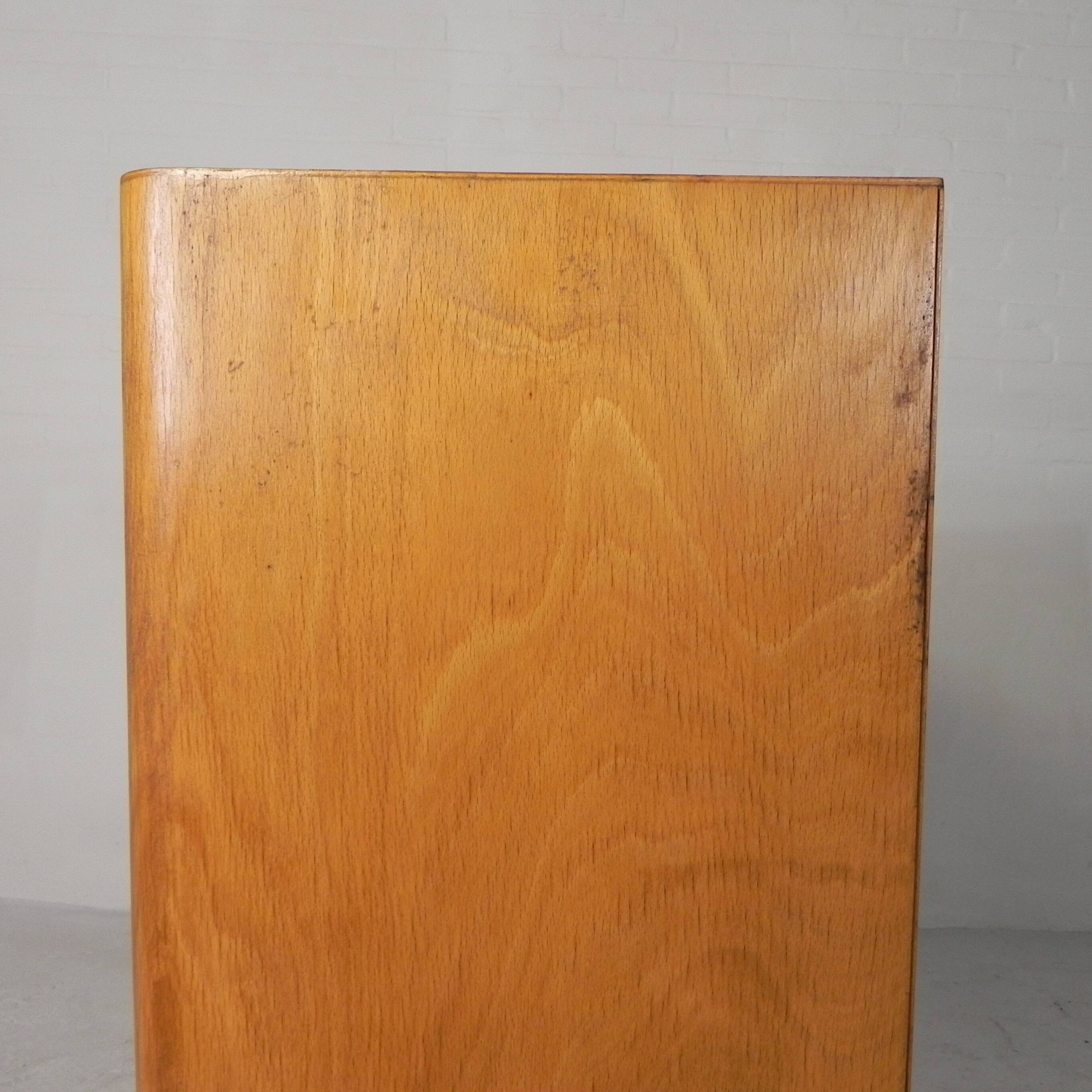 Vintage birch wood curtain wardrobe Ekawerk Horn Lippe, Germany 1950s
