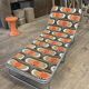 1970 orange pattern / chaise longue / vintage camp bed in metal and fabric