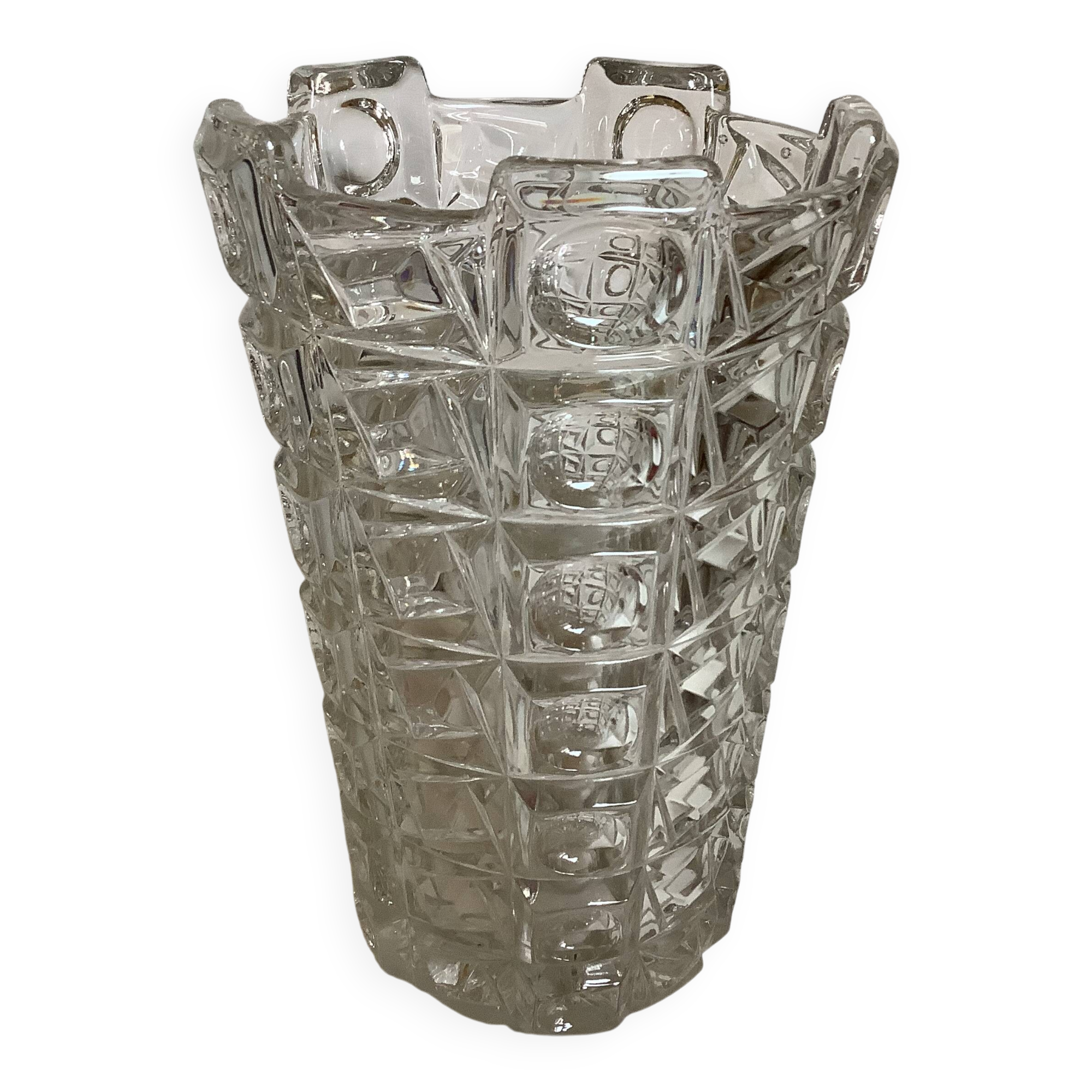 Czechoslovakia Union Crystal Vase, Lens model, 1950s