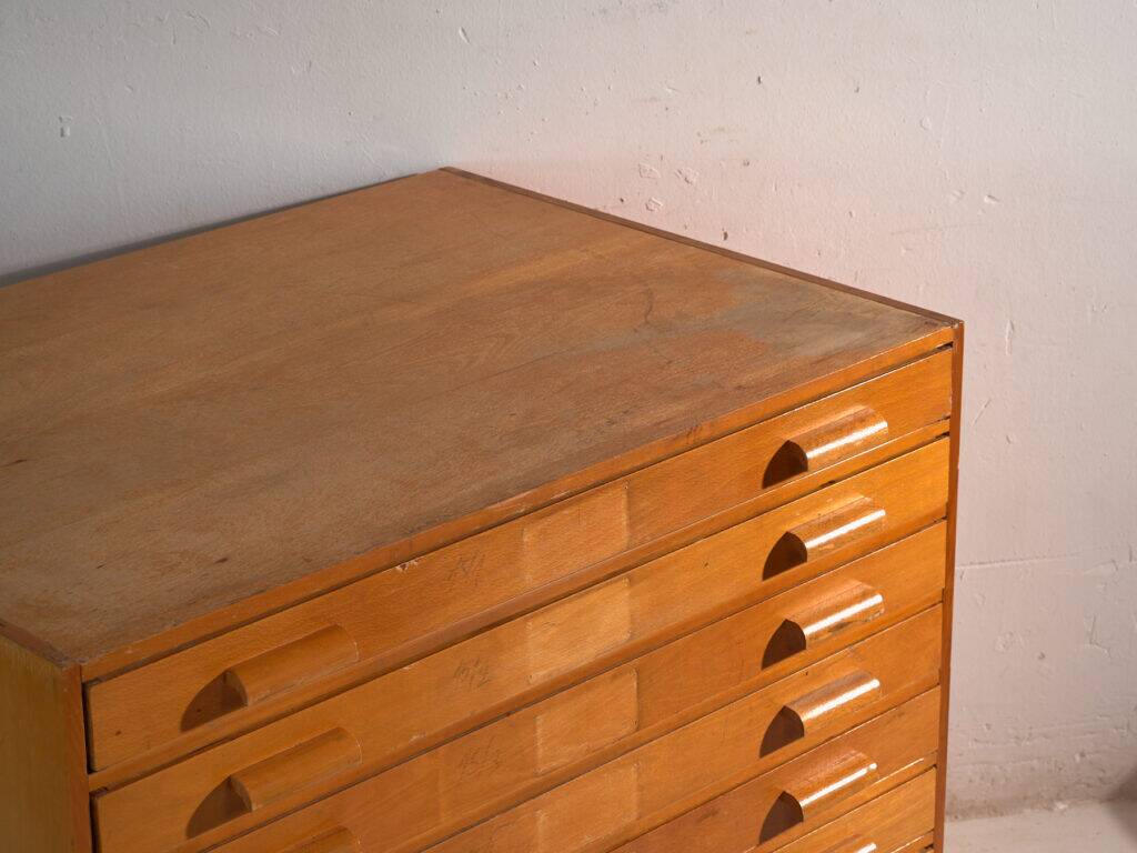 Antique plan cabinet in beech wood – Central Europe, circa 1960