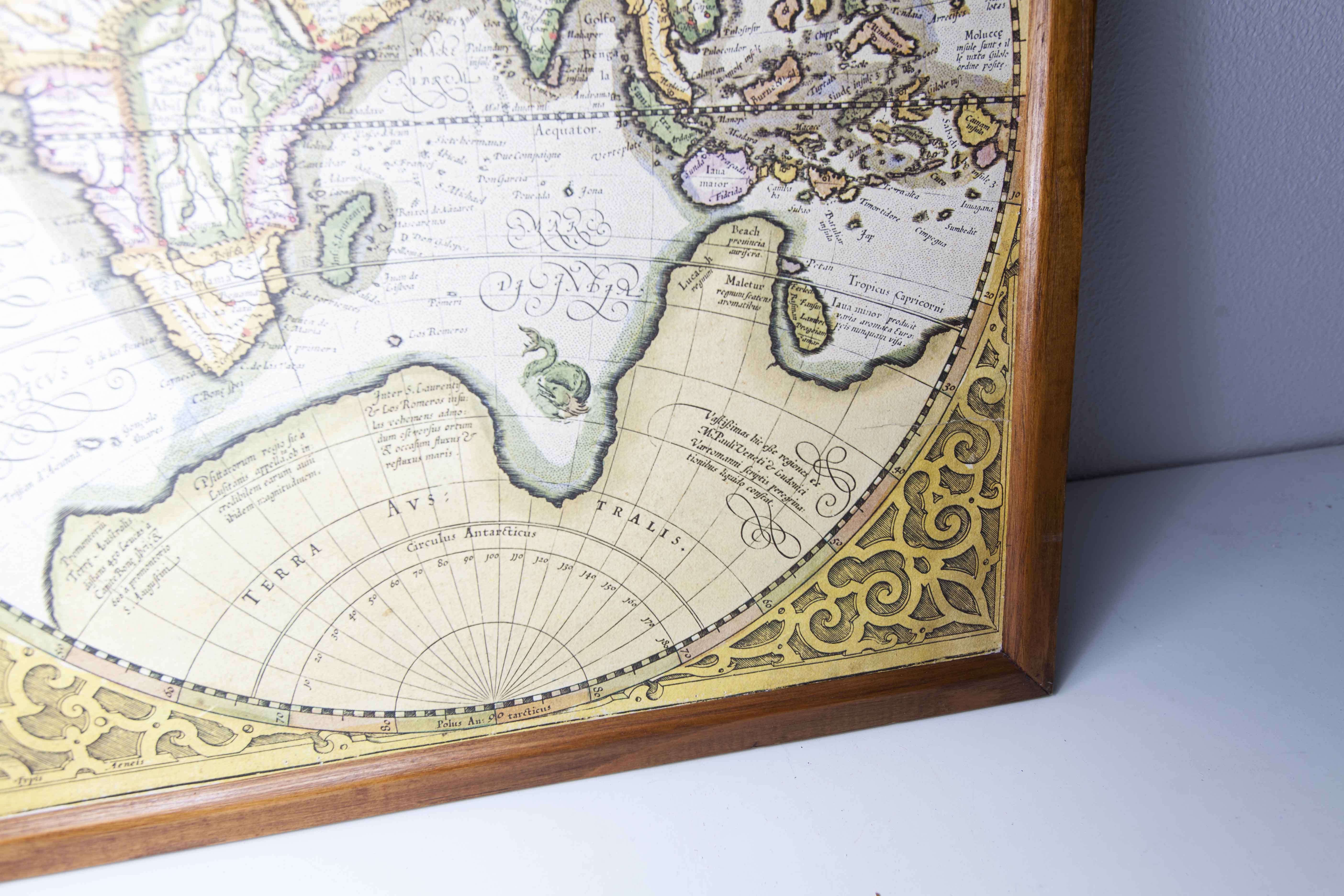 Frame and map "Orbis terrae compendiosa descriptio", Reproduction of an engraving Gérard Mercator