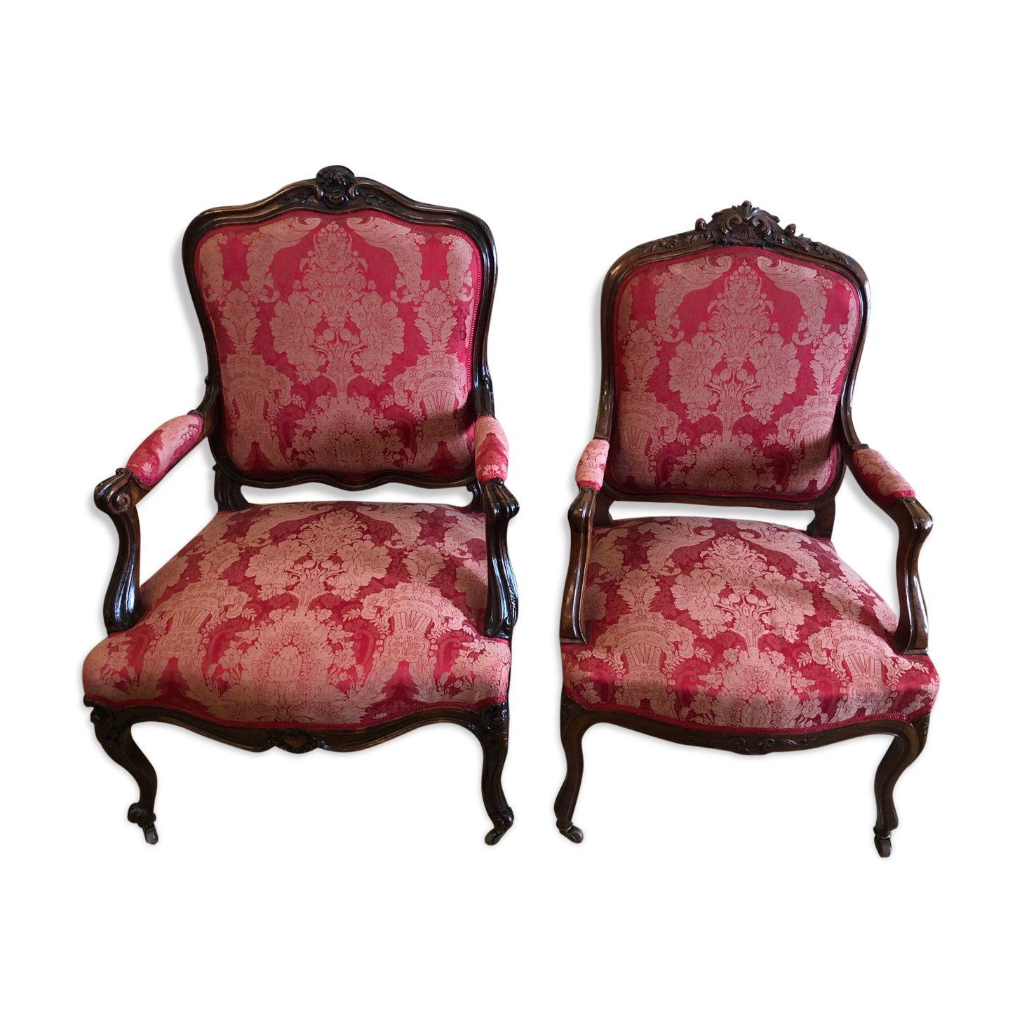 False pair of Louis XV style armchairs, nineteenth century