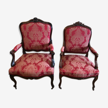 False pair of Louis XV style armchairs, nineteenth century