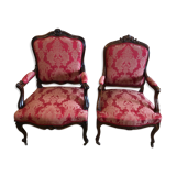 False pair of Louis XV style armchairs, nineteenth century
