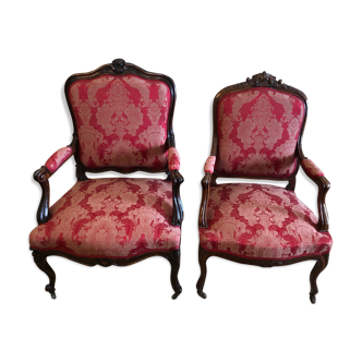 False pair of Louis XV style armchairs, nineteenth century