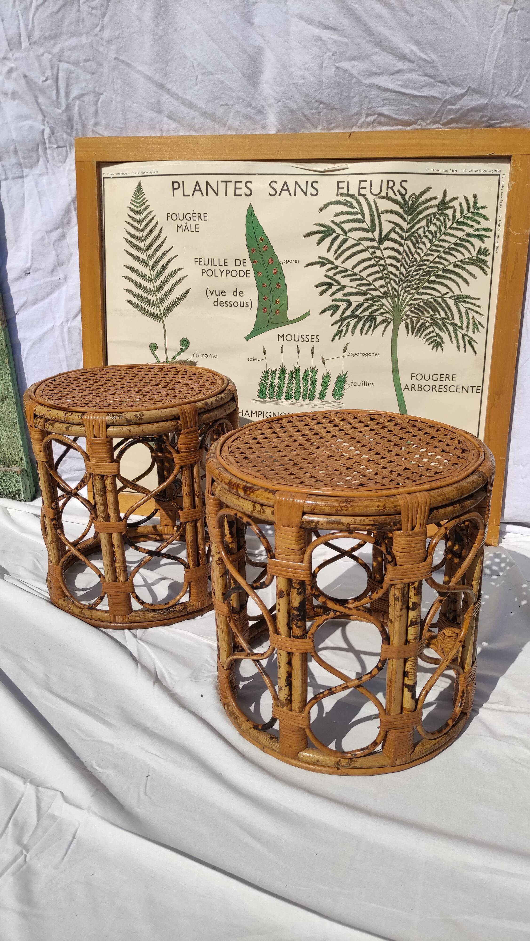 Tables d'appoint vintage en bambou et rotin