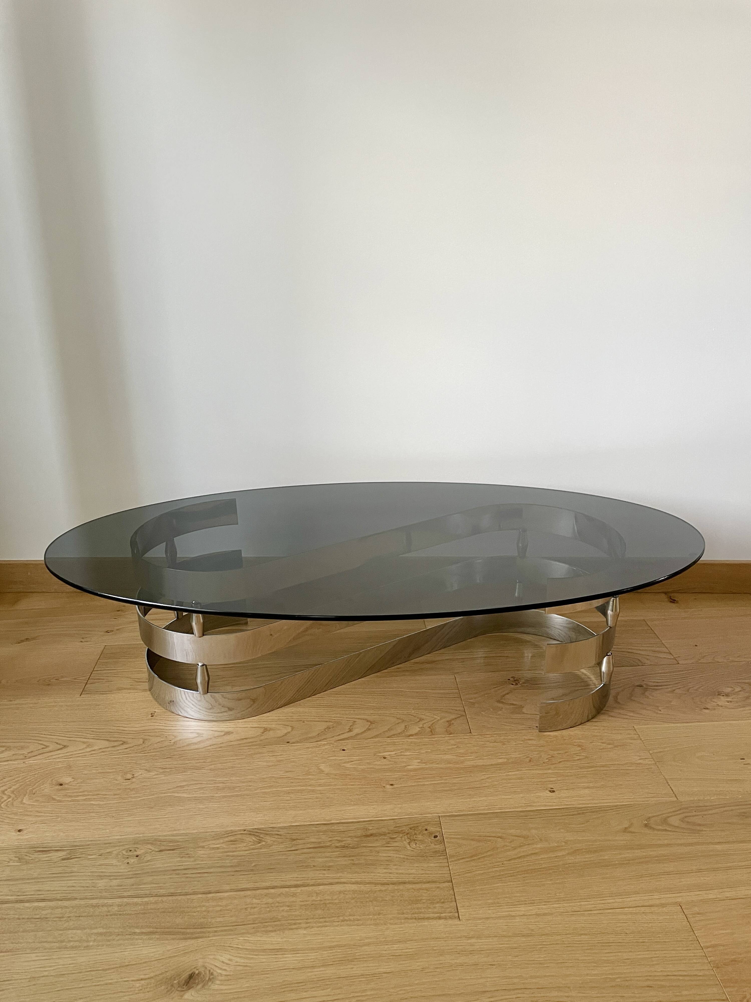 Smoked glass and chrome coffee table - Knut Hesterberg