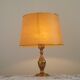 Vintage French Round Brass Table Lamp With Beige and Gold Shade