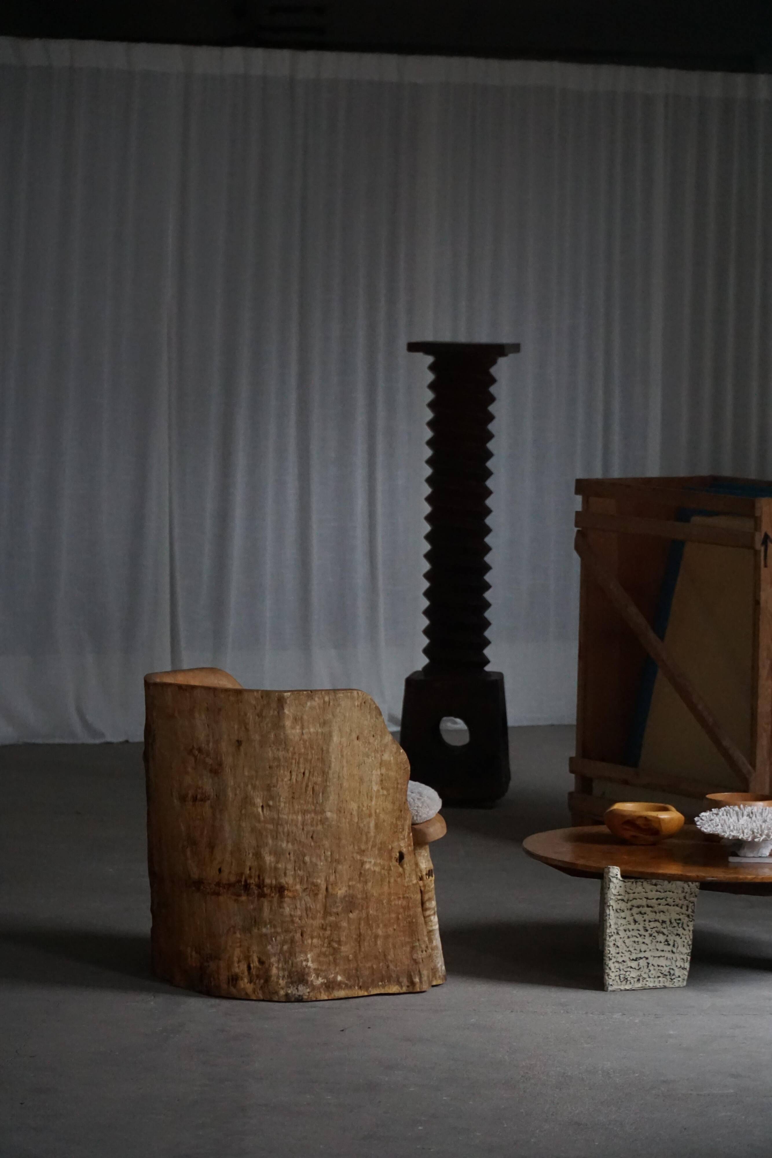 Chaise Brutaliste en Tronc Massif & Assise en Laine D'Agneau, Moderne Du Milieu Du Siècle Suédois, Années 1960