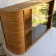 Vintage Glass Wall Shelf in Wood and Rattan, Rounded Corners
